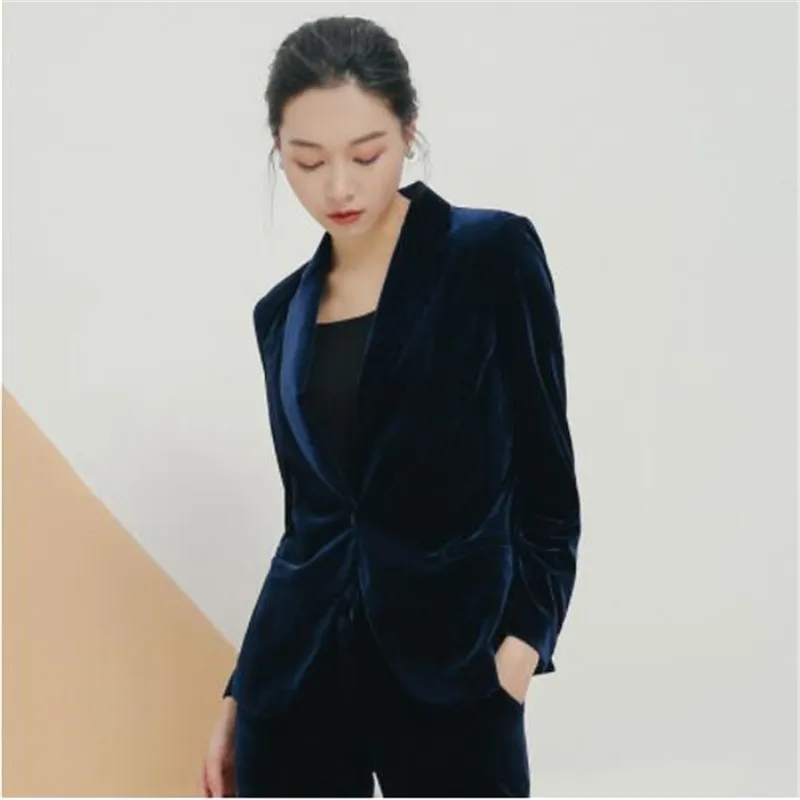 

Autumn gold velvet women's high-end European and American self-cultivation velvet suit female coat OL career small suit jacket