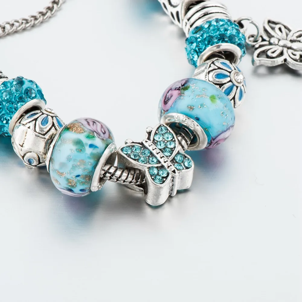 MELIHE серебряный браслет с подвеской бабочкой женские синие Подвески Лучшие