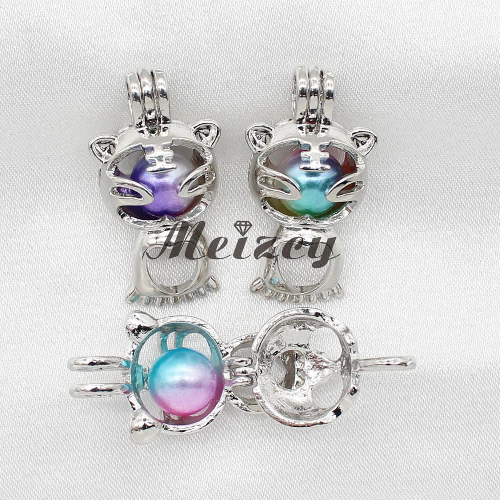 1pc Silver Plated Cute Little Tiger Paw Pearl Cage Pendant Necklace Oyster Jewelry Essential Oil Diffuser Lockets Fun Gift | Украшения и
