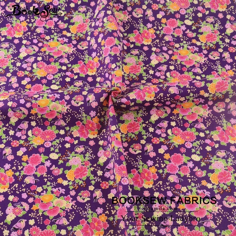 Booksew 100% хлопок поплин Ткань цветочный Рисунок Дизайн мягкие Вышивание фиолетовый