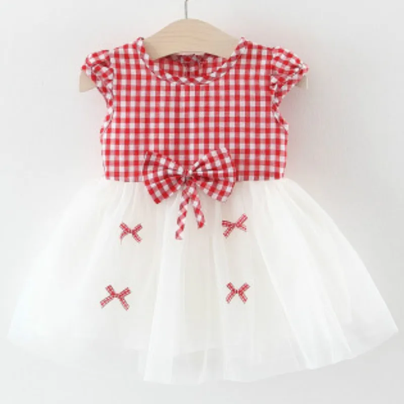 -W21-Red- Платье для малышей; коллекция года; летнее однотонное платье без рукавов с открытыми плечами, бантом, цветочным принтом, вышивкой в виде фруктов; газовое мини-платье выше колена - Цвет: -W21-Red-