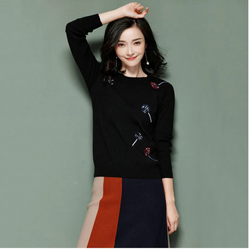 Женский брендовый свитер с блестками вязаный пуловер черного и белого цвета