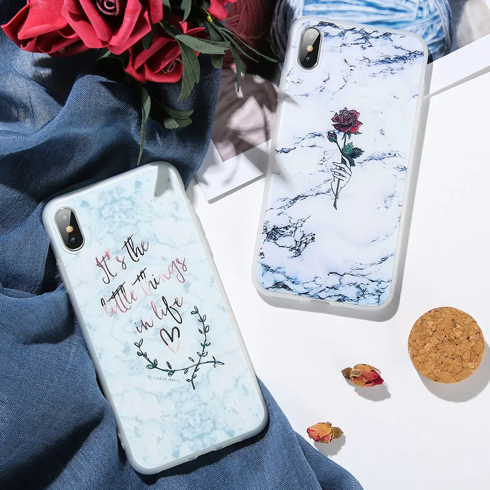 Чехол KISSCASE для iPhone 7 Plus 8 мраморная роза с заплатками Мягкий чехол из ТПУ 5S 5 6 S XS Max XR