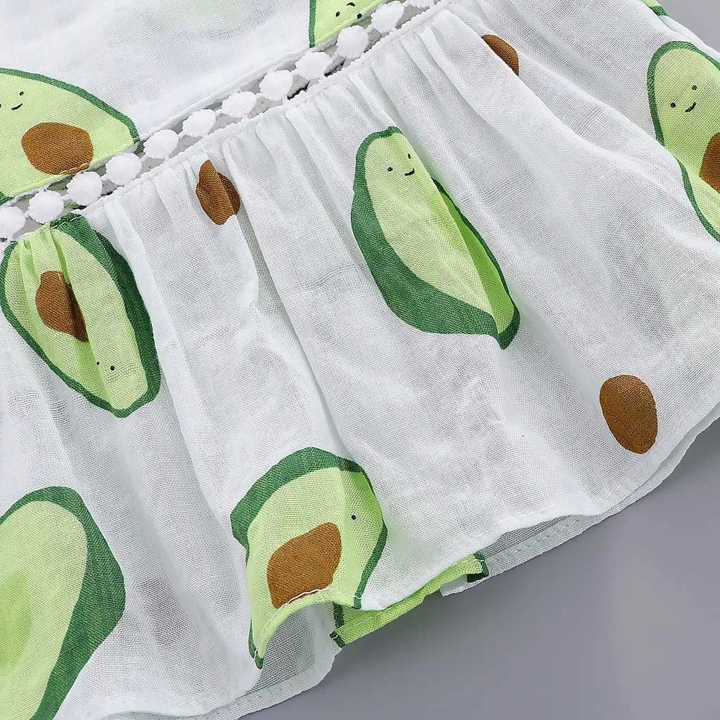 Одежда для девочек Топ с принтом авокадо на бретельках и рюшами Повседневные