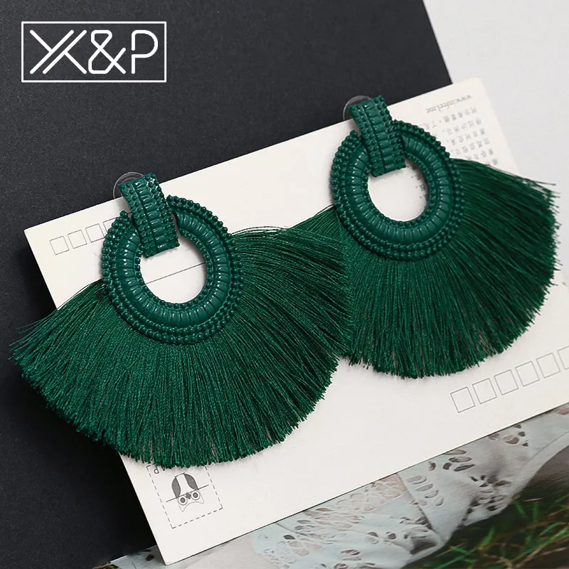 Green 4 X& P модные богемные серьги с большими кисточками крупное золото ручной работы Brincos Висячие Подвесные серьги с кисточкой для женщин Za ювелирные изделия - Окраска металла: Green 4