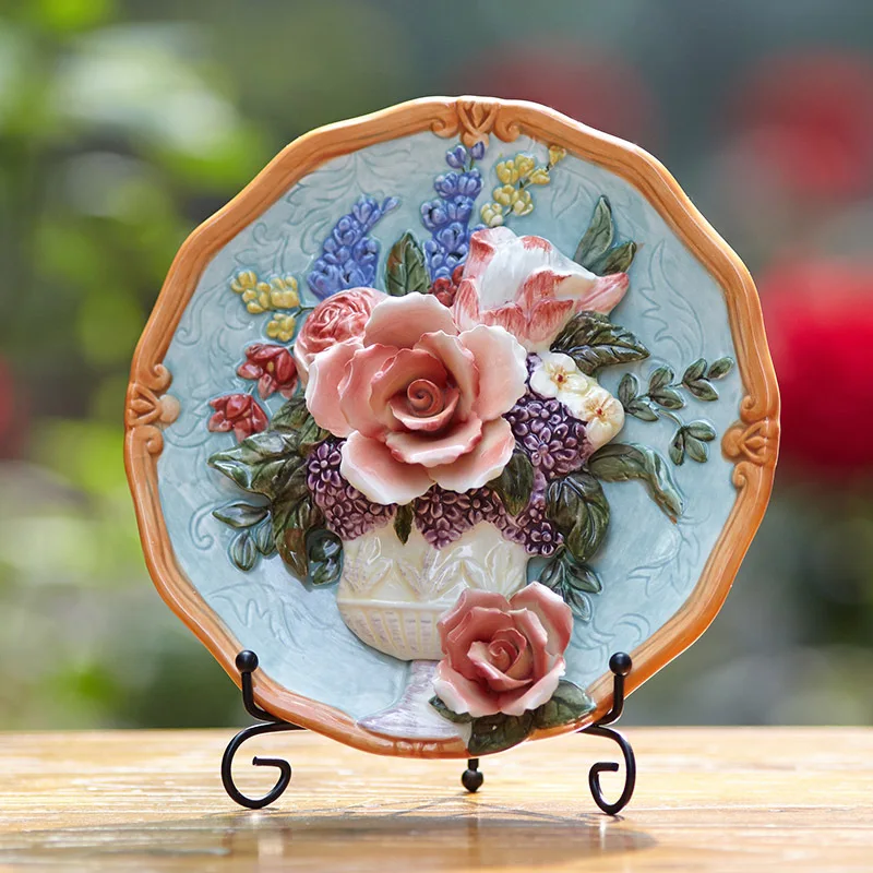 

Bottled Rose Sitting Disk, Decorative Disc Ceramic Embossed Hanging Dish, the Wall Decoration of the Wall Decoration of the Wall