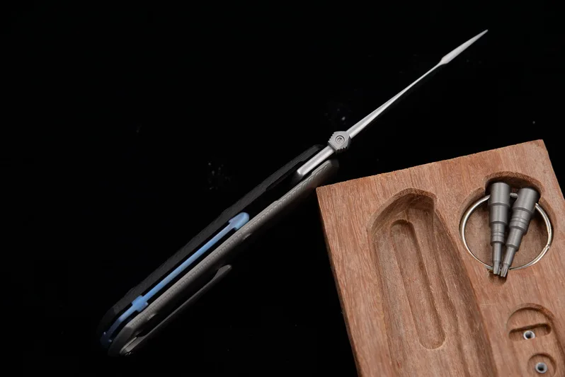 Beli JUFULE TRE Mark M390 Serat Karbon Bantalan Bola Titanium Sirip Taktis Kamp Lipat Luar Ruangan Alat EDC Pisau Dapur Makan Malam