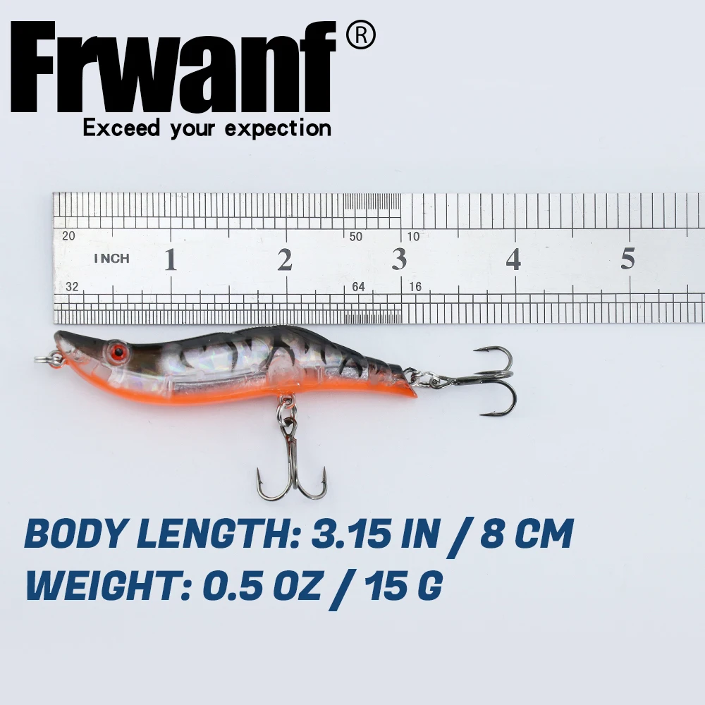 

Frwanf 6 Pcs/lot 8cm 15g Shrimp Fishing Lure Squid Bait Wobblers for Fishing Lures Artificial Hard Baits 3D Eyes Whopper Plopper