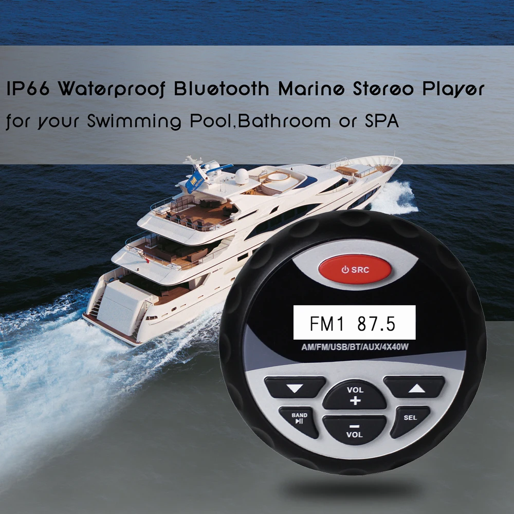 Морской Стерео Лодка аудио Bluetooth Радио FM AM USB MP3 плеер для мотоцикла Авто ATV UTV 4