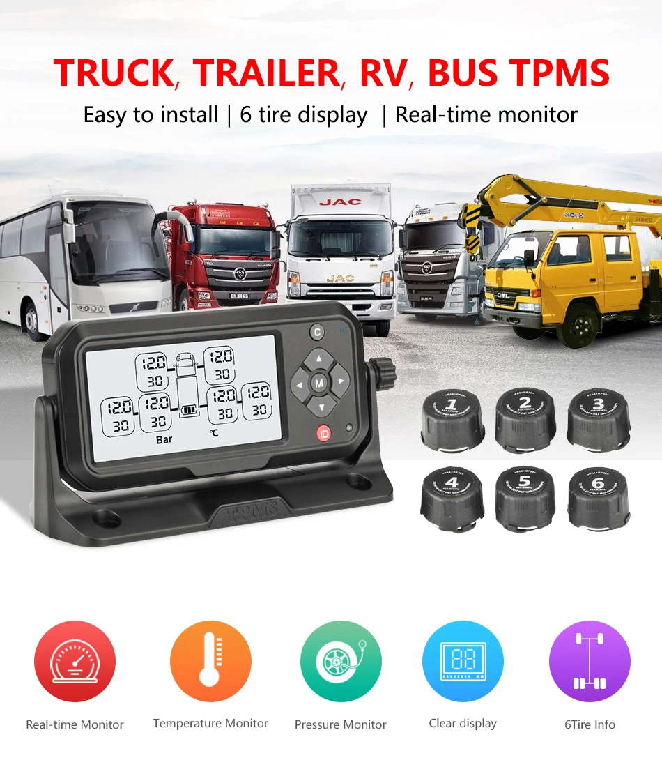 Jansite Грузовик TPMS система контроля давления в шинах батарея питания цифровой прозрачный дисплей Авто Охранная сигнализация s давление в шинах