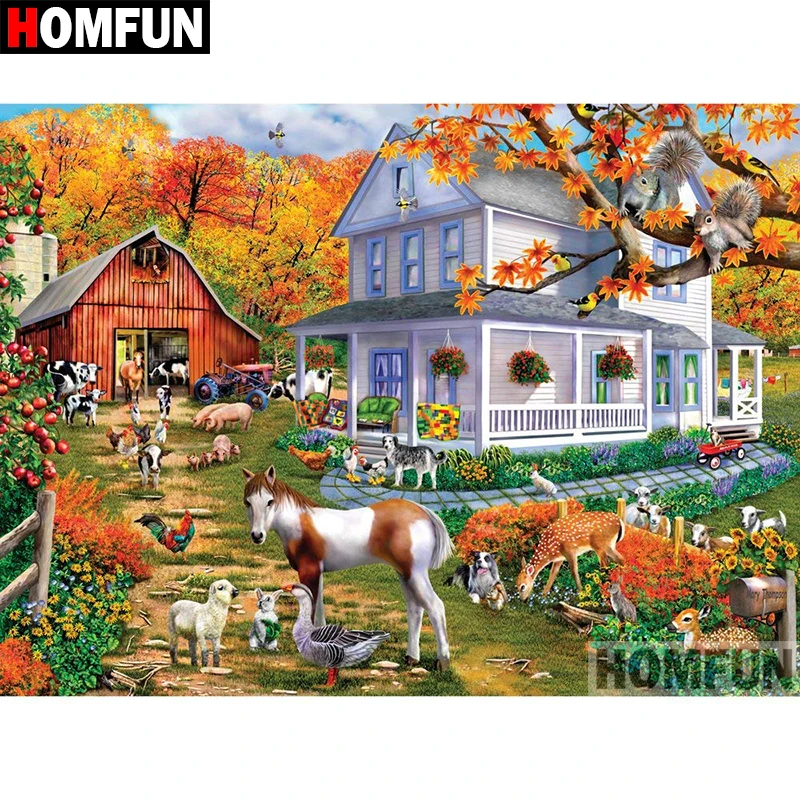 

HOMFUN 5D DIY Diamond Painting Full Square/Round Drill "House poultry" Embroidery Cross Stitch gift Home Decor Gift A09019