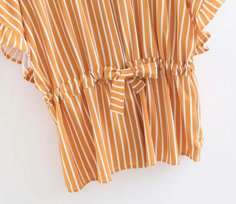 Женские желтые полосатые блузы и топы H. SA повседневные рубашки с бантом поясом