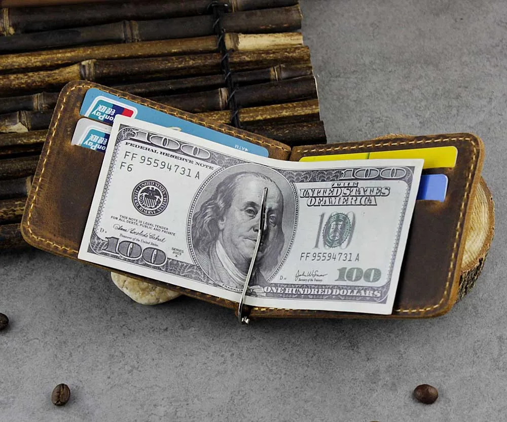 Горячая Распродажа новый тонкий мужской кошелек из воловьей кожи с клипсами Crazy