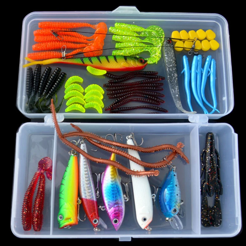 Fishing Tackle Lure Kit 101 Pieces Minnow Popper VIB Crank Pencil Wobblers Worm Grub Frog Spoons Hooks Soft Baits | Спорт и