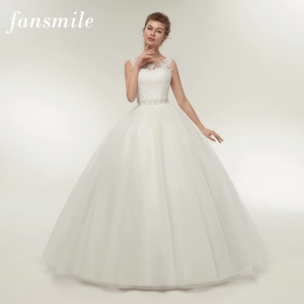Fansmile настоящая фотография дешевые двойной плечевой бальное платье на шнуровке