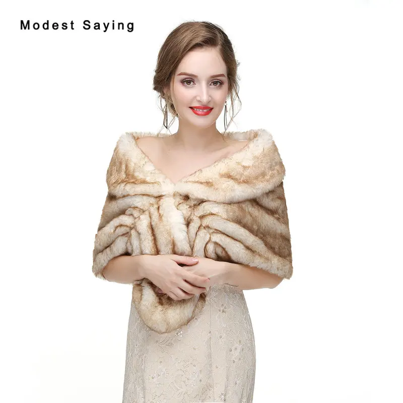 

New 2017 Brown Warm Faux Fur Wedding Shrugs Imitation Rex Rabbit fur Bridal Shawl Wrap Jackets Winter Bolero Wedding Accessories