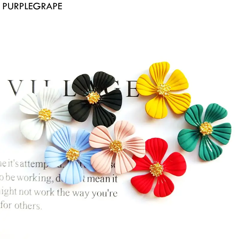 PURPLEGRAPE Minimalist DIY Handmade Earrings Accessories Ear Pin Alloy Color Hanging Pendant Flower South Korea Fashion 6pcs | Украшения и