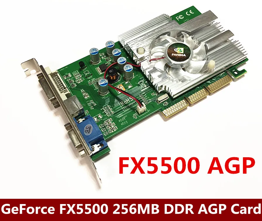 Видеокарта GeForce FX5500 256 Мб DDR AGP 4X 8X VGA DVI, 10 шт./партия