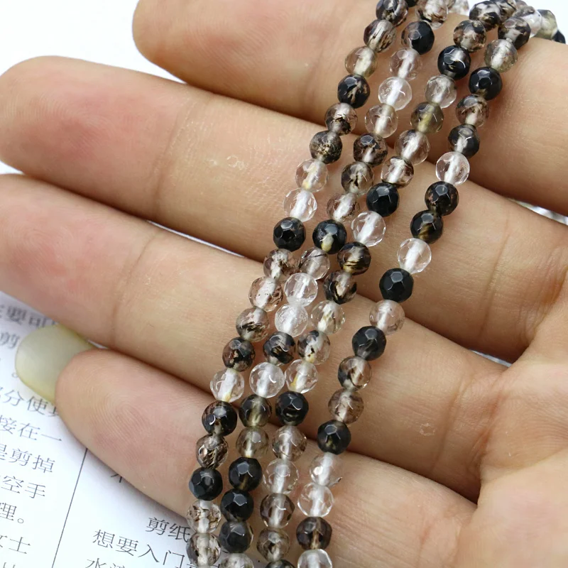 

charming 4mm Faceted Black tourmaline round loose beads!15inches 2 piece/lot DIY womenJewelry Making gift