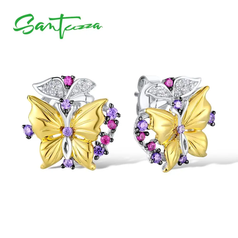 SANTUZZA серебряные серьги для женщин 925 пробы серебряные серьги-клипс Серебро 925 с камнями Кубический Цирконий brincos Ювелирные Изделия