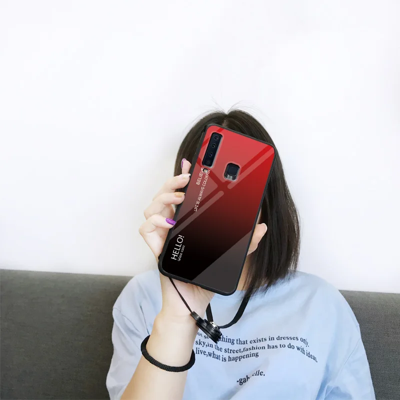 Градиентный глянцевый чехол из закаленного стекла для Samsung Galaxy A8 J2 Pro 2018 S7 Edge S8 S9 Plus