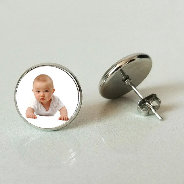 

Handmade Personality Photo Family Photos Baby Child Dad Mom Brothers Sisters Parents Family Portrait Stud Earrings Customized