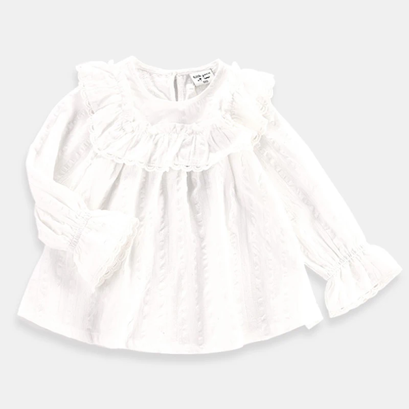 

Sweet School Girls Shirt Korean Children's Clothing Fashionable Kid Girl Pure Color Lace Long Sleeve Shirt Cotton Shirt for Girl