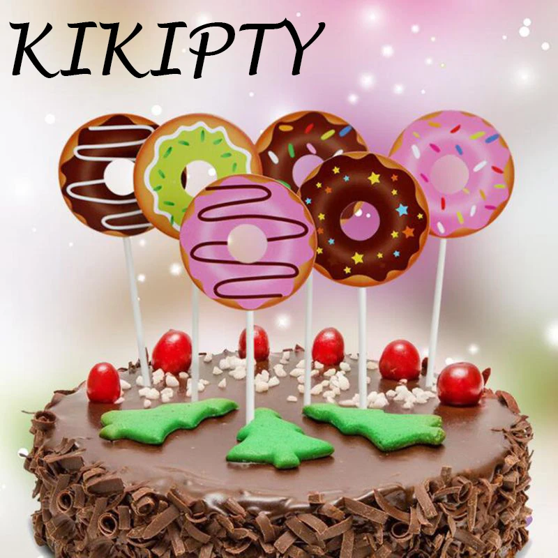 

6Pcs Colorful Cake Toppers Donut Cupcake Toppers Baby Shower 1st Birthday Party Cake Decoration wedding Party Supplies