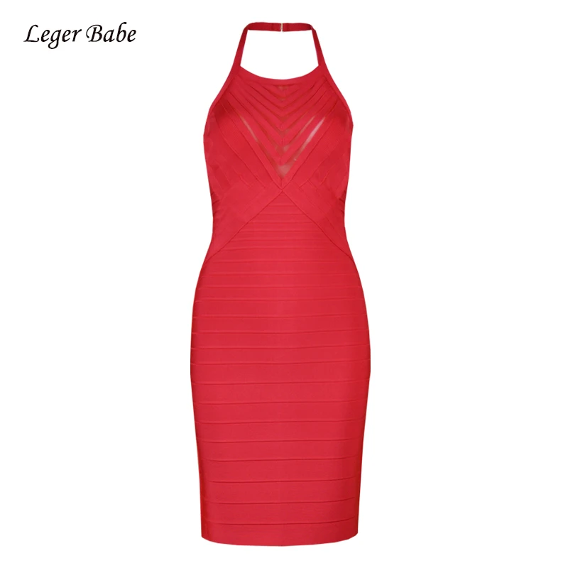 2019 Summer New Red Sexy Halter Women Bodycon Bandage Dress Mesh Patchwork Cocktail Party Dresses Vestidos Leger Babe Wholesale | Женская
