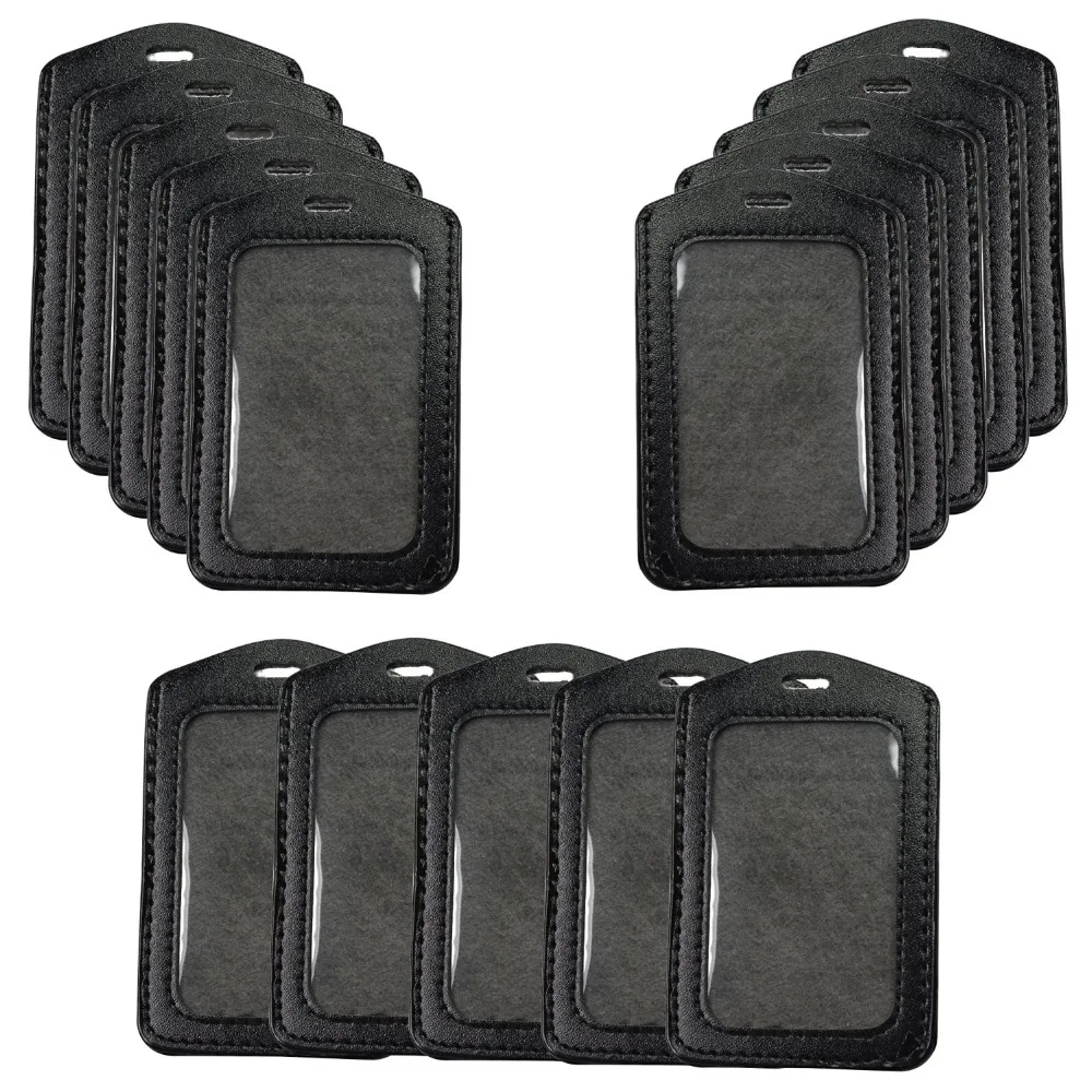 Вертикальный черный кожаный держатель для карт 15 шт. с отверстиями и цепи |