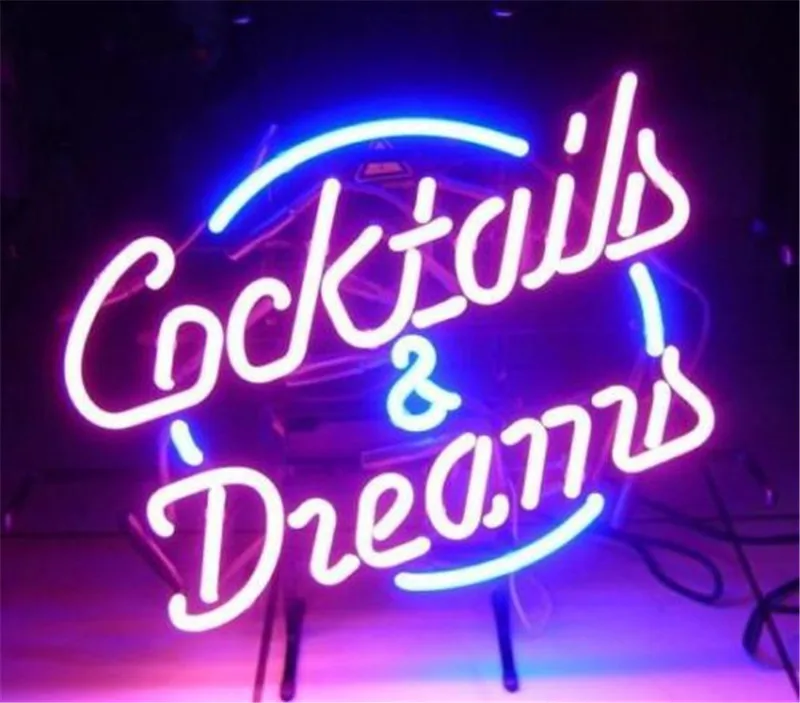 

NEON SIGN For COCKTAILS AND DREAMS Signboard REAL GLASS BEER BAR PUB Club Decor Signage display christmas Light Signs 17*14"