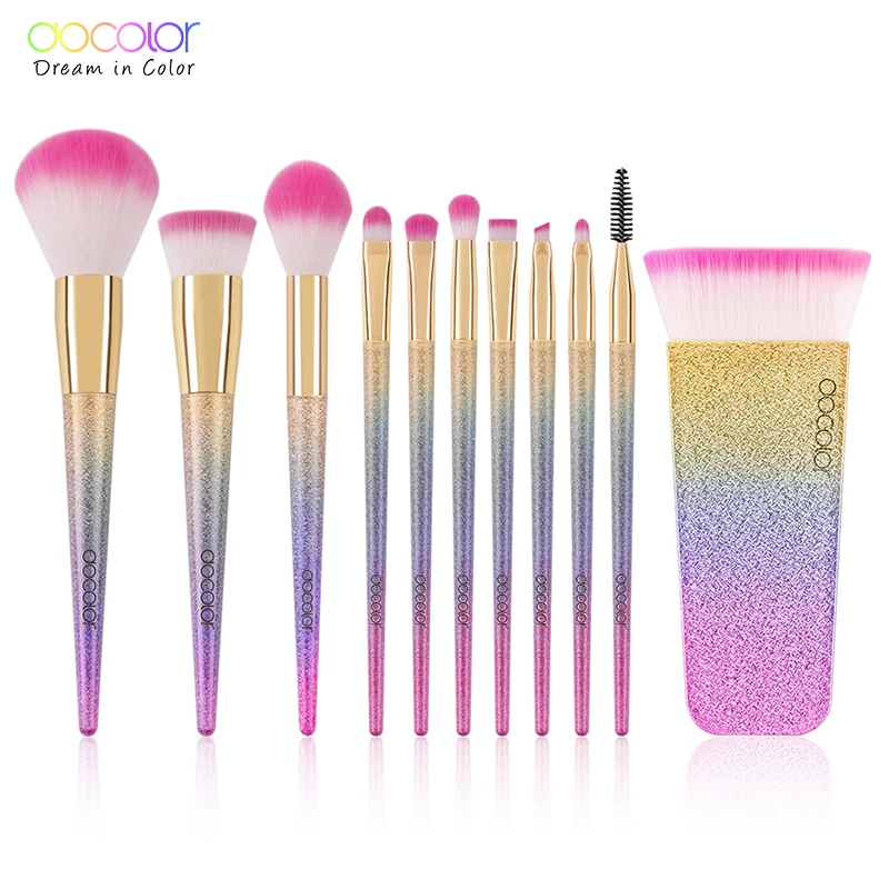 DB1003-03 (11pcs) Docolor фантазийные кисти, Профессиональные кисти для макияжа, набор, основа, пудра, румяна, красота, Кисть для макияжа, натуральные синтетические волосы - Handle Color: DB1003-03 (11pcs)
