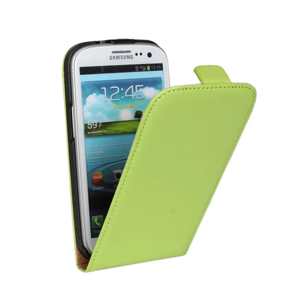 Green Чехол из натуральной кожи для samsung Galaxy S3, Вертикальный чехол с магнитной застежкой S 3 III i9300 GT-i9300, чехол для мобильного телефона, черный, коричневый - Цвет: Green