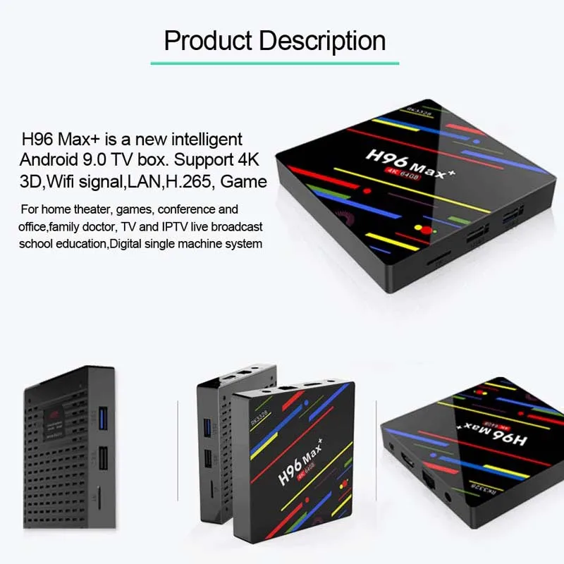 Оригинальный H96 MAX Plus Smart Android 9 0 ТВ коробка 4 Гб оперативной памяти 32 ГБ 64