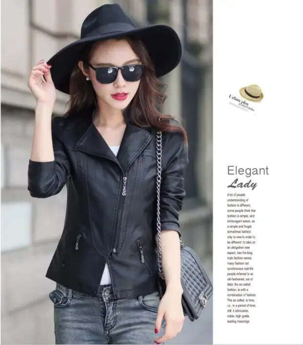 

2019 New Spring and Autumn leather women's short thin Artificial leather jacket and coat collar leisure locomotive small tide