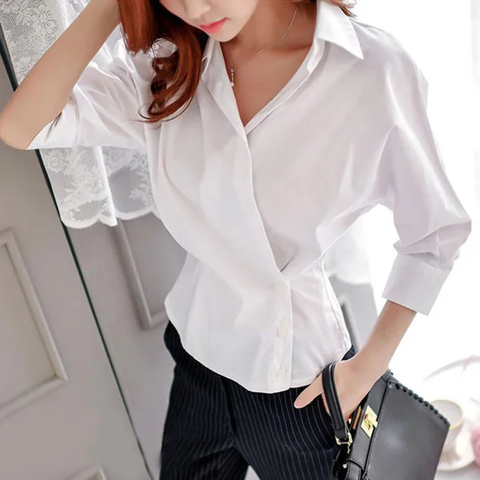 Женская белая блузка с глубоким v образным вырезом рукавом летучая мышь 2020|women