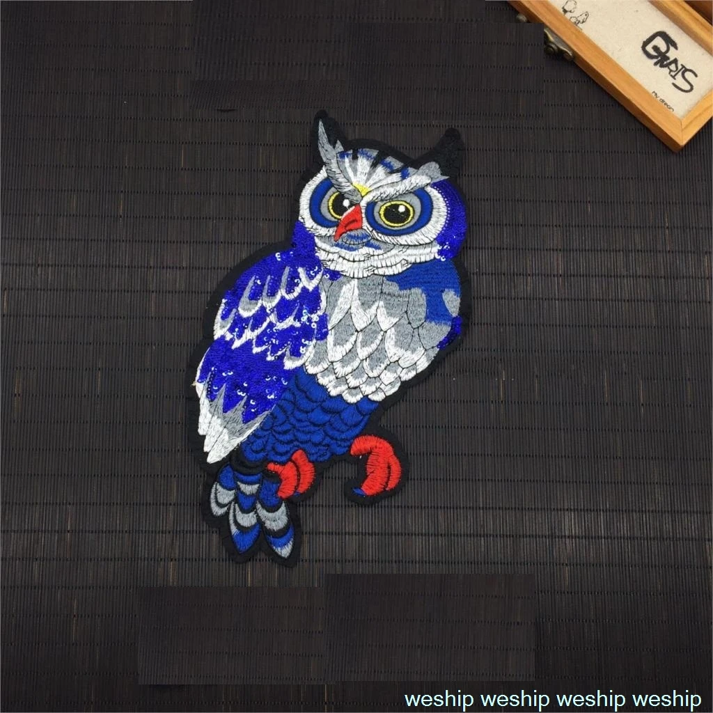 

Blue sequined owl cloth lace embroidery patch patch / DIY accessories