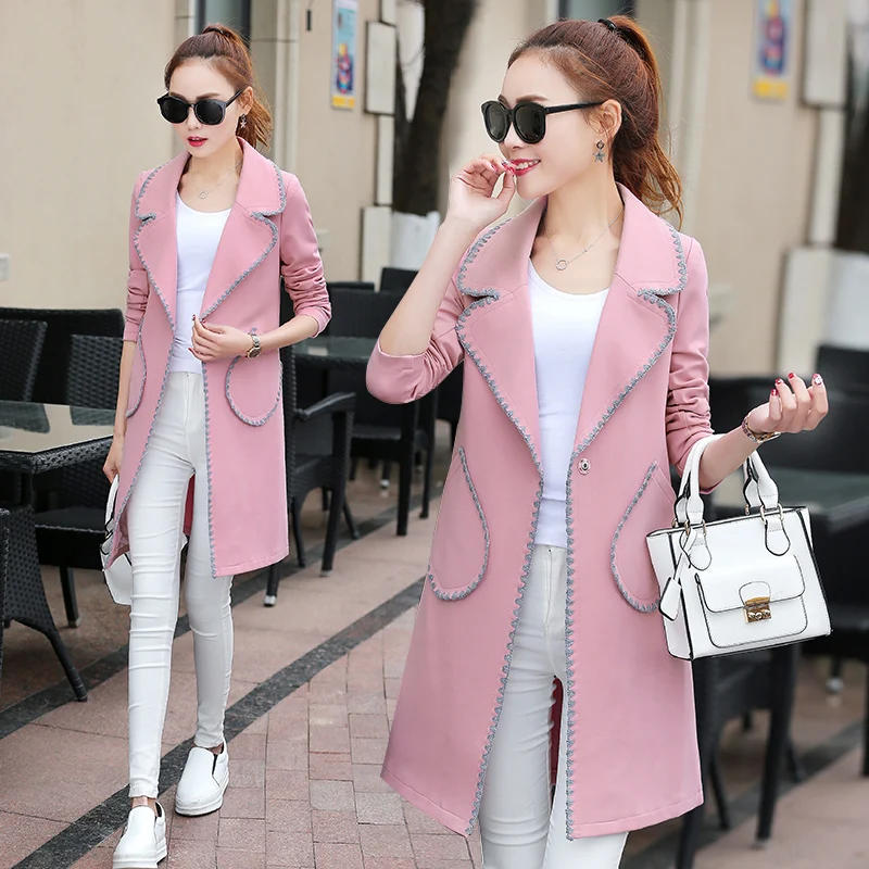 Женский Тренч 2019 Весна Осень Топы Женские однотонные верхняя одежда средней