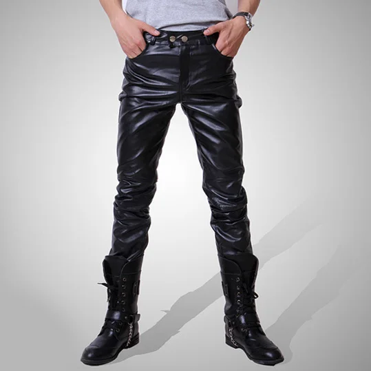 Мужские черные кожаные штаны искусственной кожи Pu материал черный цвет