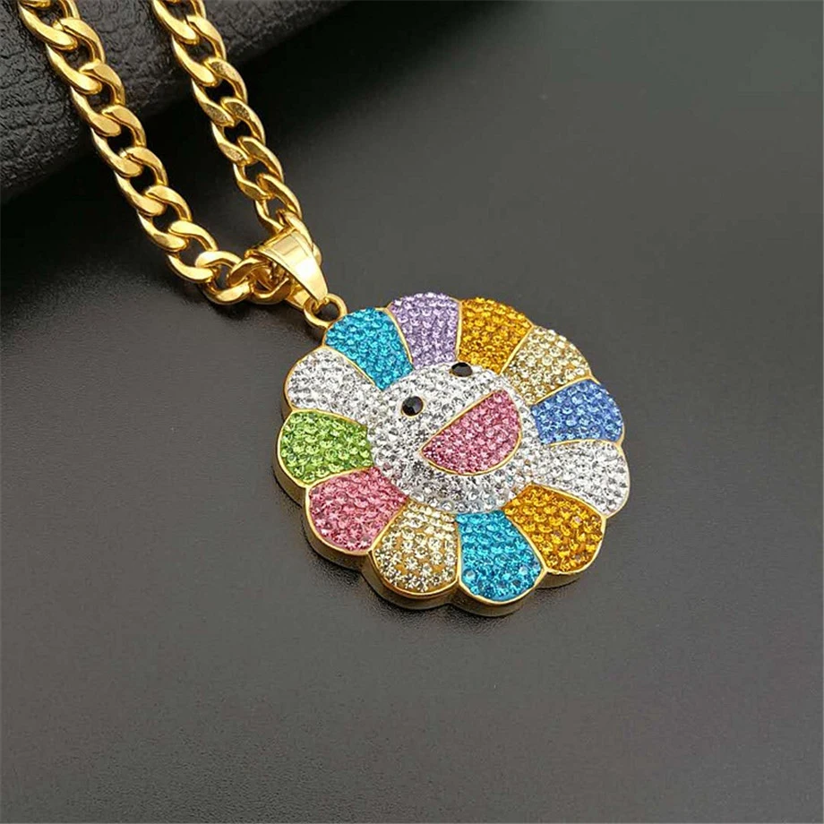 Новая мужская хип-хоп подвеска в виде подсолнуха ожерелье s Iced out bling из нержавеющей стали модные Очаровательные Подвески ожерелье ювелирные изделия Хип-хоп