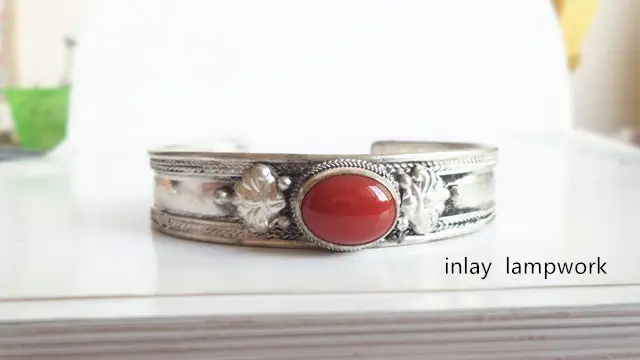 Lampwork BB-455 традиционный тибетский серебряный инкрустированный бисером браслет непальский винтажный открытый манжет агатовый глаз - Окраска металла: Lampwork