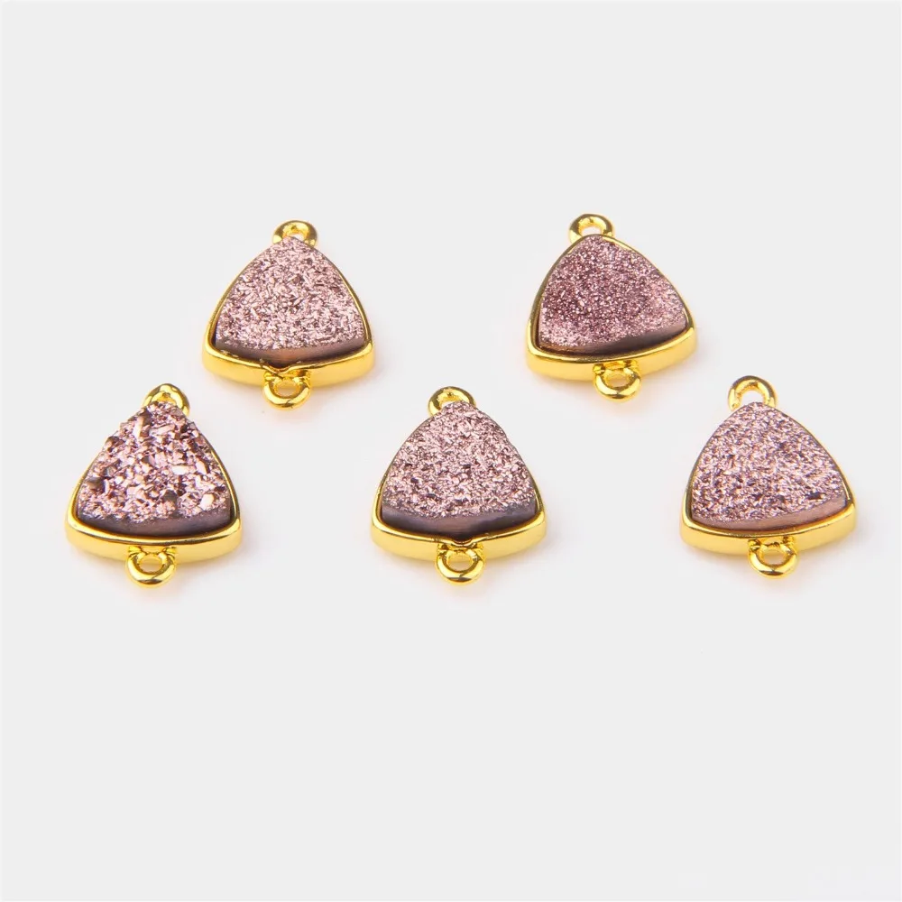 

10 Pieces 11.5*16 mm Natural Agates Triangle Pendant Golden Connector Druzy Agates Charm For DIY Making Woman Jewelry Accessory