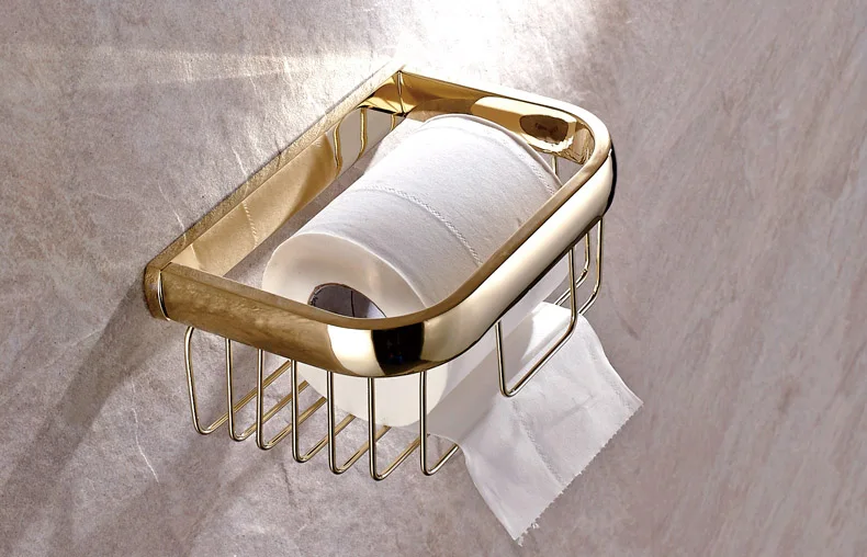

Luxury Polished Gold Color Brass Square Wall Mounted Bathroom Toilet Paper Roll Basket Holder Bathroom Accessory mba532