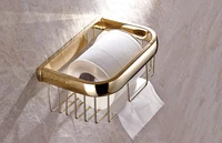luxury polished gold color brass square wall mounted bathroom toilet paper roll basket holder bathroom accessory mba532
