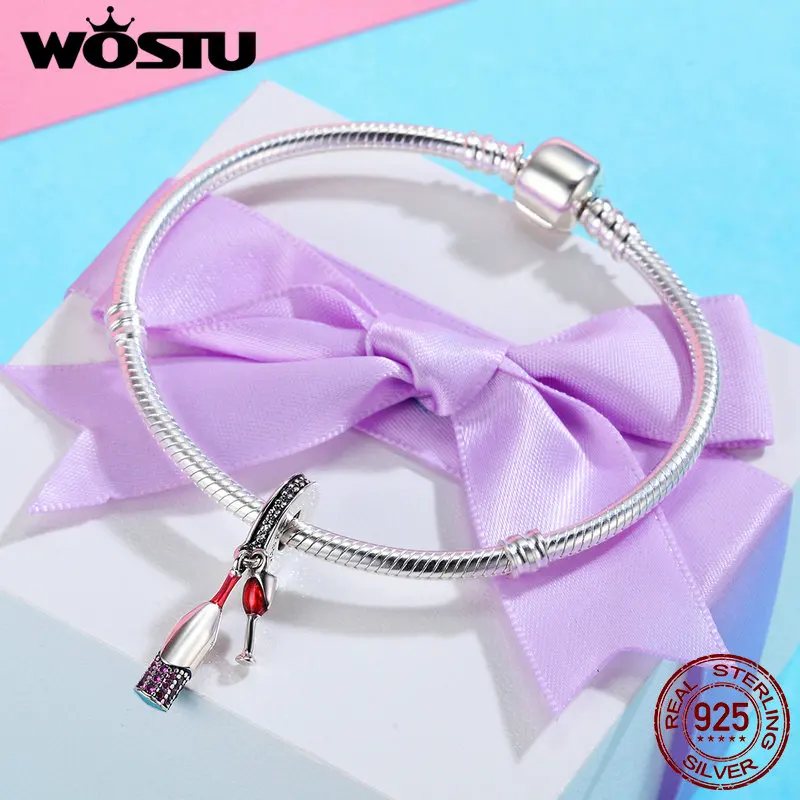 WOSTU, Новое поступление, 925 пробы, серебро, шампанское, Висячие Бусины, Подвески, подходят к оригинальному браслету, для женщин, ювелирное изделие, подарок CQC373