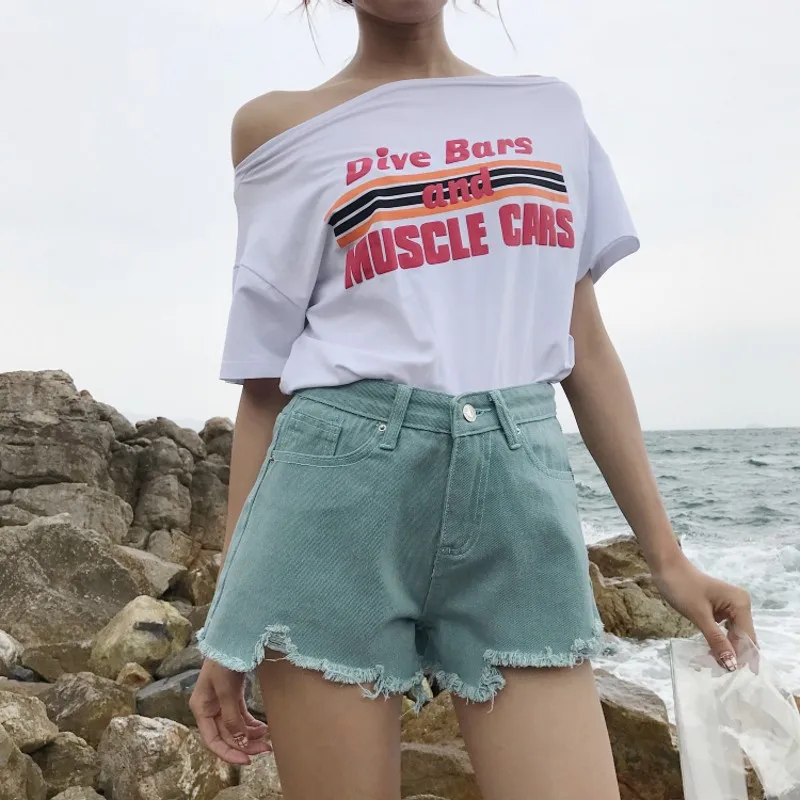 Элегантные джинсовые шорты с рваным подолом Новинка лета 2019 повседневные