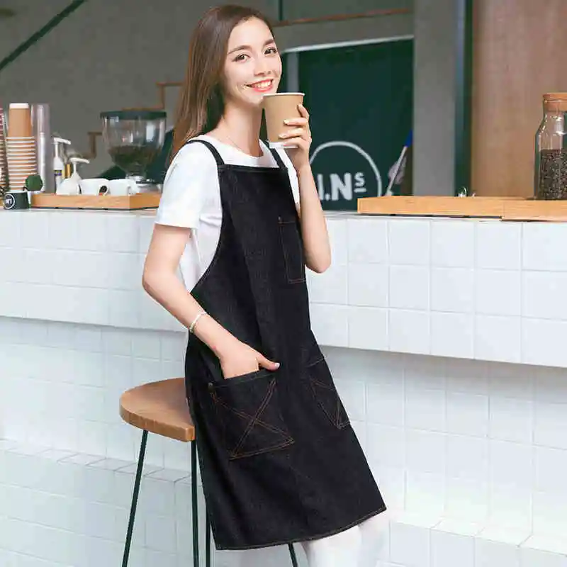 

Waterproof and anti - oil kitchen male and female denim cotton apron