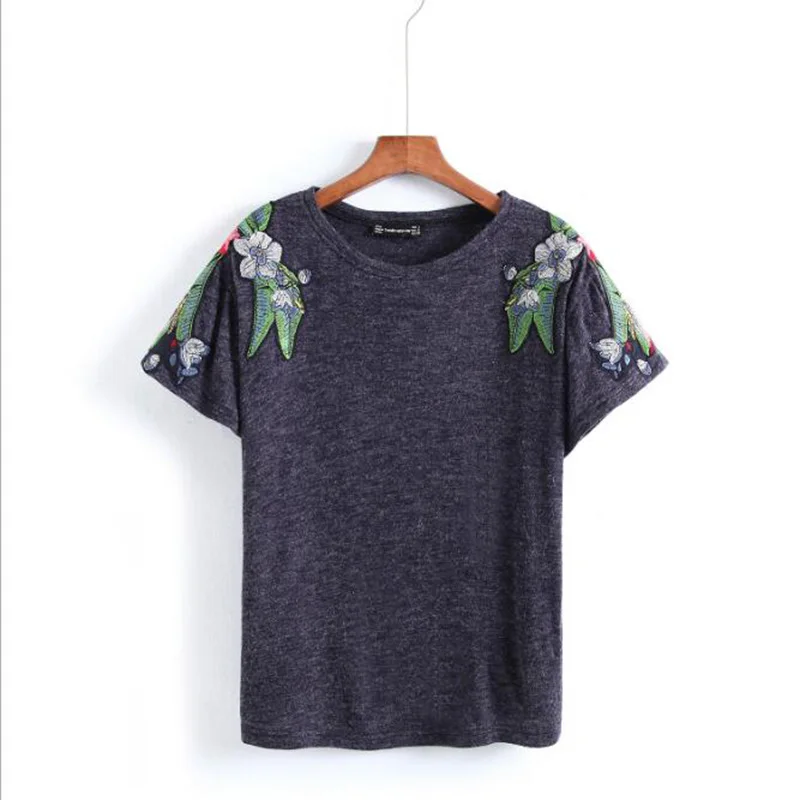 2018 Summer Short Sleeves T Shirt Women stylish floral embroidery Tops O-Neck Casual Pullover female Tunics Girls School tshirt | Женская