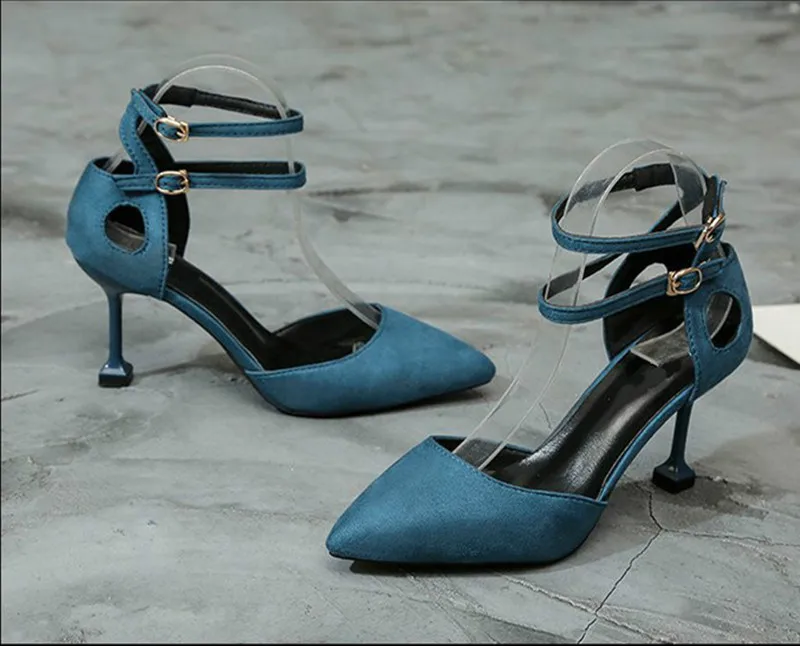 

Women Shoes Summer Pointed Toe 9cm Thin High Heels Buckle Strap Shallow Classics Wine glass Heel Lady Party Female Pumps Shoes