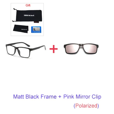 1Frame Pink Clip Два Oclock магнитные солнцезащитные очки для мужчин поляризационные женщин клип на очки квадратной оптической оправа с линзами при миопии 6 в 1 очки A2202 - Цвет линз: 1Frame Pink Clip